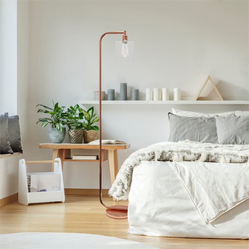 Simple Designs Iron Antique Lantern Floor Lamp in Rose Gold with