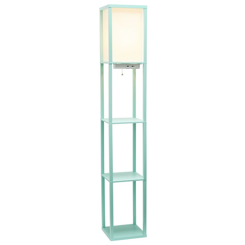 Simple Designs Etagere Shelving Floor Lamp w/ Ports in Blue with Cream Shade