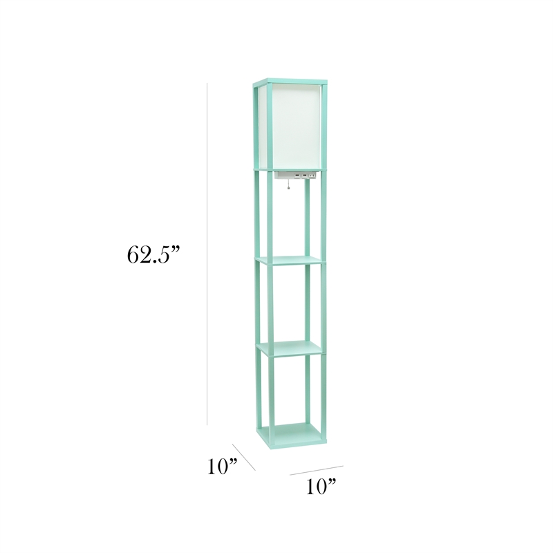 Simple Designs Etagere Shelving Floor Lamp w/ Ports in Blue with Cream Shade