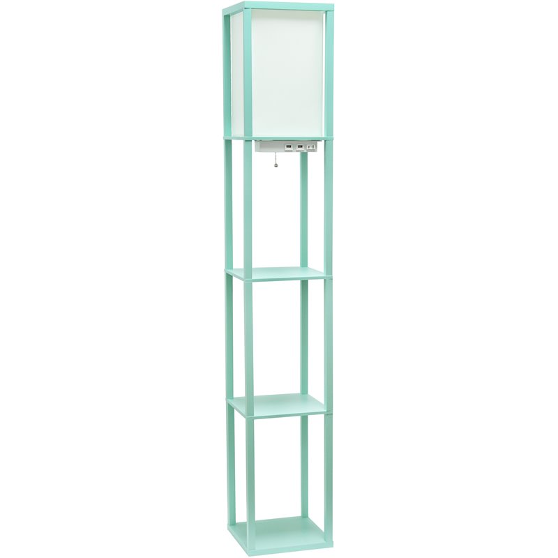 Simple Designs Etagere Shelving Floor Lamp w/ Ports in Blue with Cream Shade