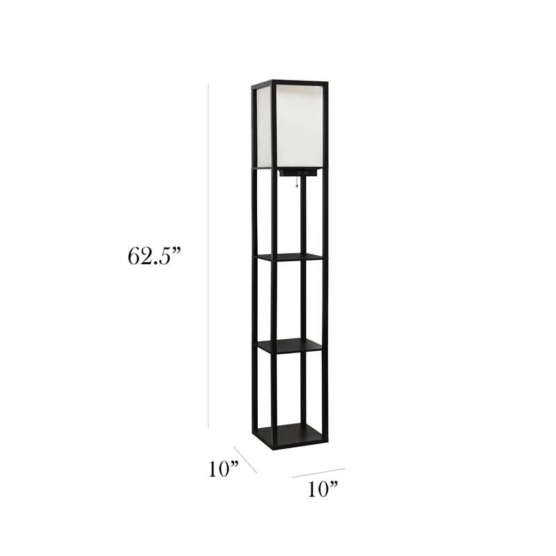 Simple Designs Etagere Shelving Floor Lamp w/ Ports in Black with Cream Shade