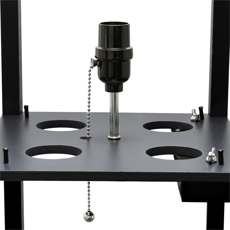 Simple Designs Etagere Shelving Floor Lamp w/ Ports in Black with Cream Shade