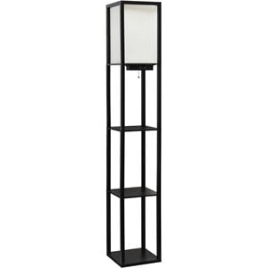 simple designs etagere shelving floor lamp w/ ports in black with cream shade