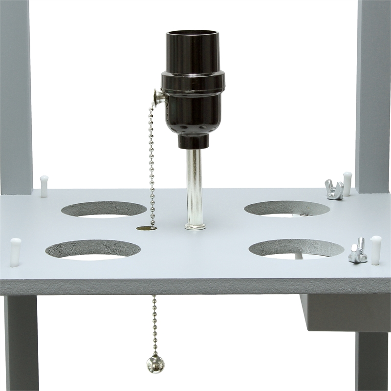 Simple Designs Etagere Shelving Floor Lamp w/ Ports in Gray with Cream Shade