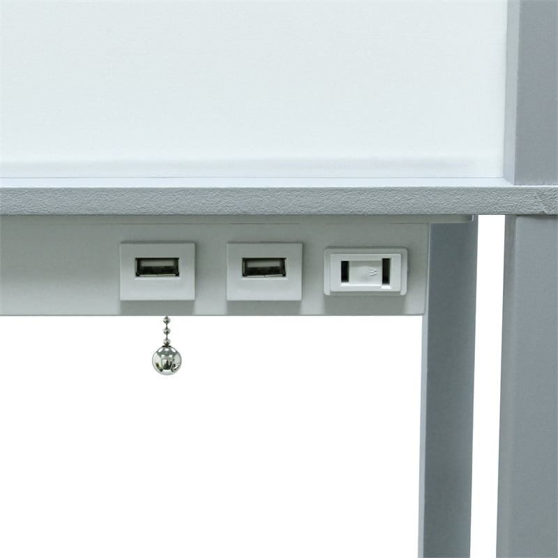 Simple Designs Etagere Shelving Floor Lamp w/ Ports in Gray with Cream Shade