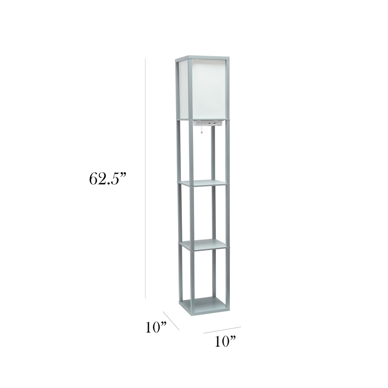 Simple Designs Etagere Shelving Floor Lamp w/ Ports in Gray with Cream Shade