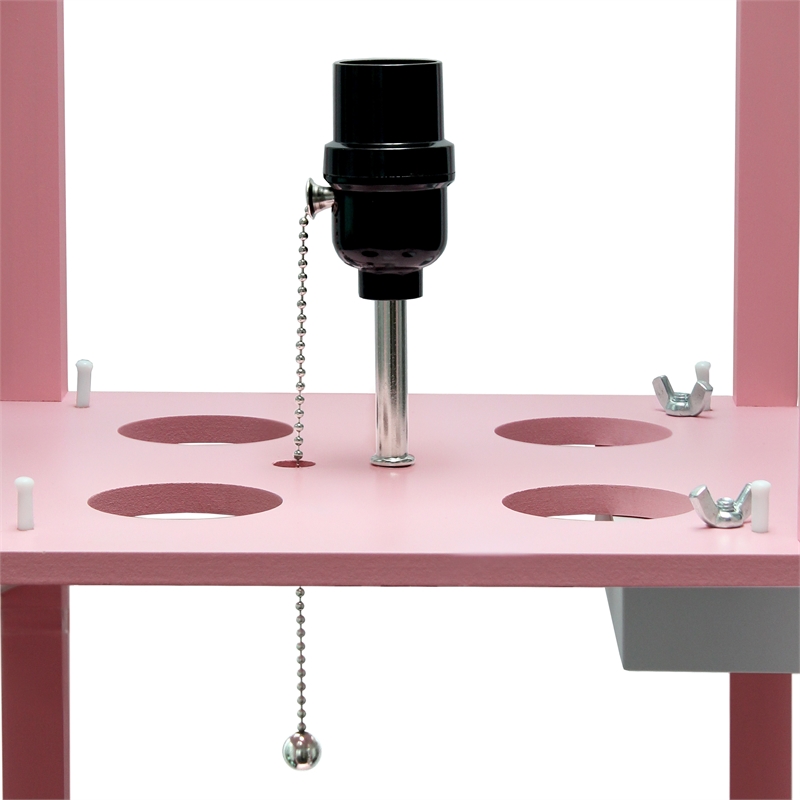 Simple Designs Etagere Shelving Floor Lamp w/ Ports in Pink with Cream Shade