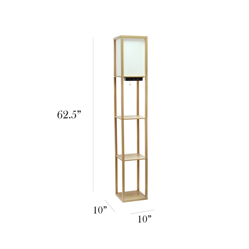 Simple Designs Etagere Shelving Floor Lamp w/ Ports in Tan with Cream Shade