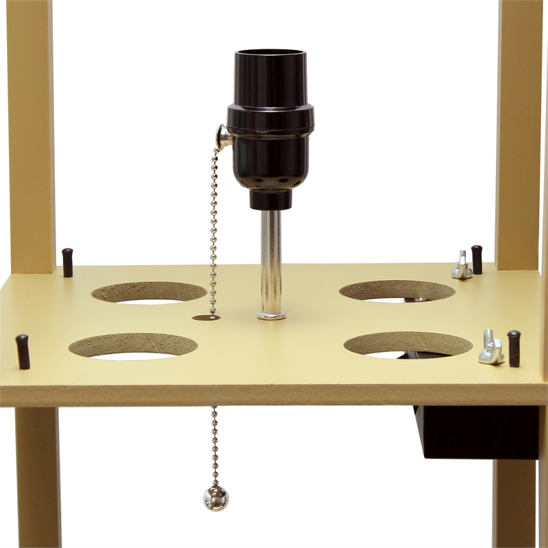 Simple Designs Etagere Shelving Floor Lamp w/ Ports in Tan with Cream Shade