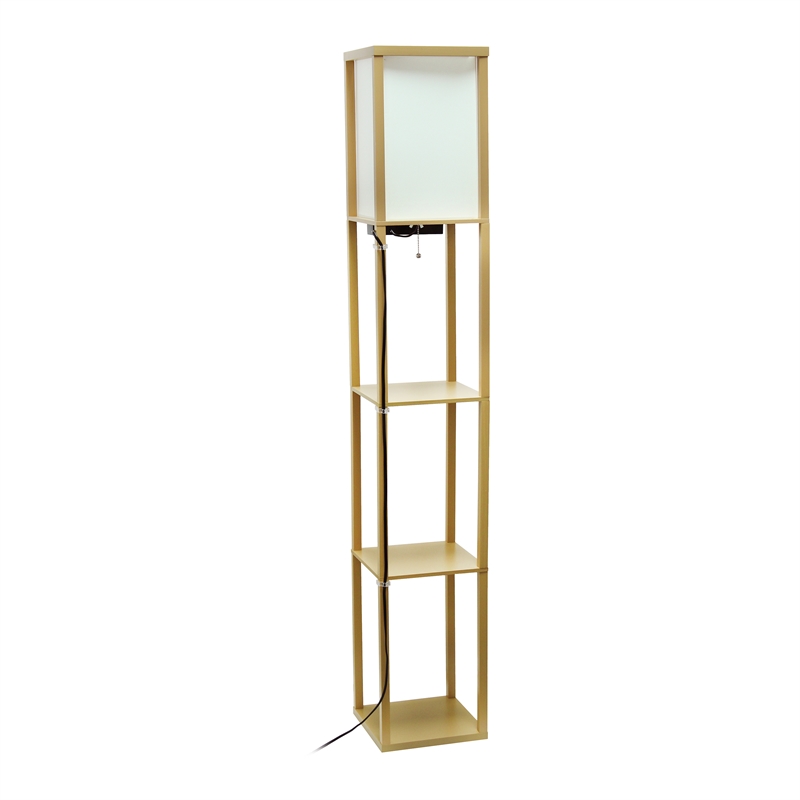 Simple Designs Etagere Shelving Floor Lamp w/ Ports in Tan with Cream Shade