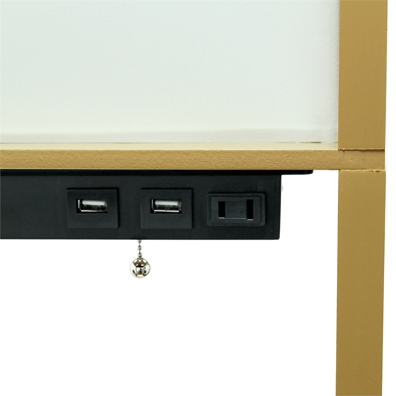 Simple Designs Etagere Shelving Floor Lamp w/ Ports in Tan with Cream Shade