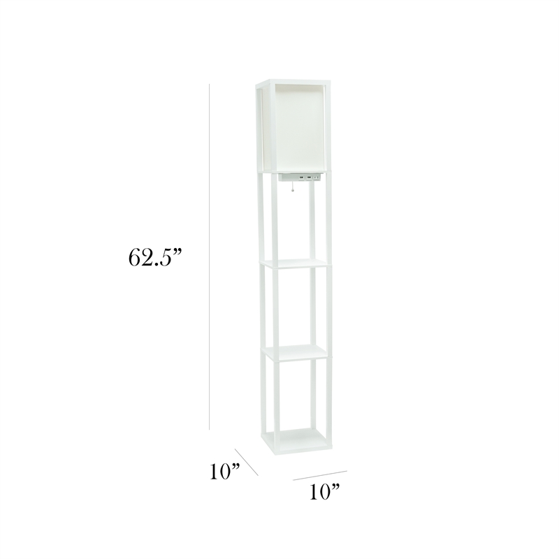 Simple Designs Etagere Shelving Floor Lamp w/ Ports in White with Cream Shade