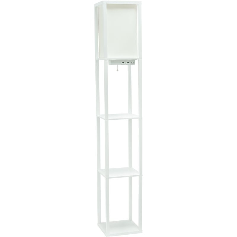 Simple Designs Etagere Shelving Floor Lamp w/ Ports in White with Cream Shade