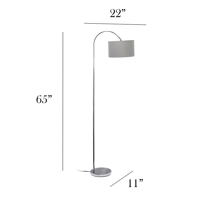 Simple Designs Metal Arched Floor Lamp in Gray with Gray Shade