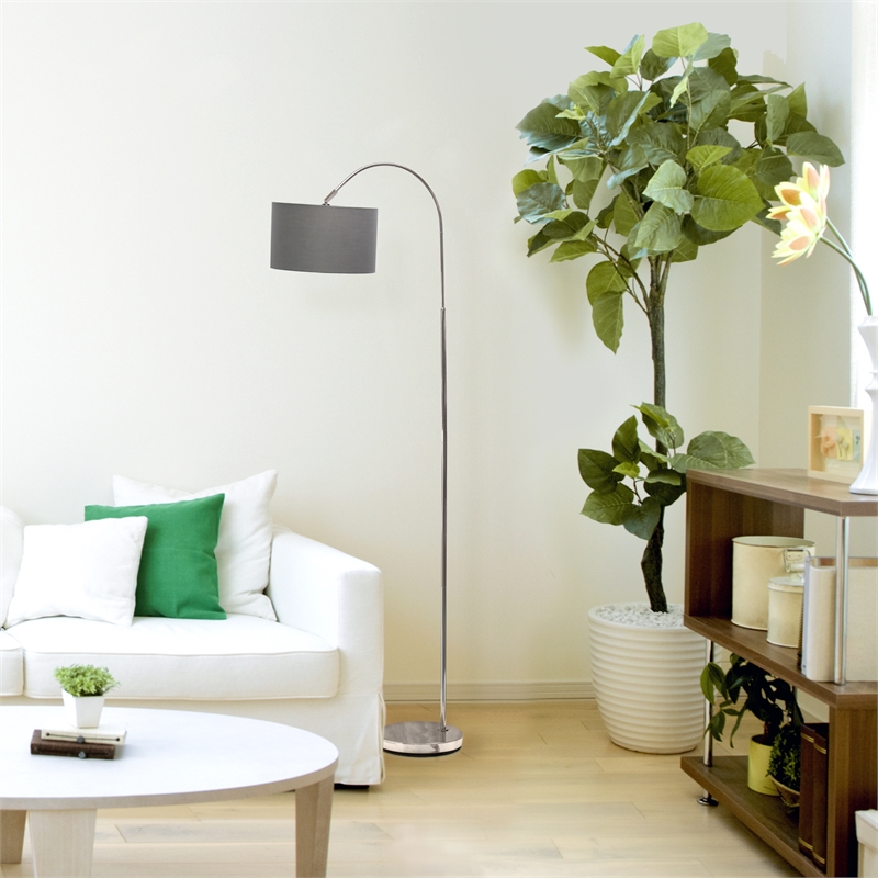 Simple Designs Metal Arched Floor Lamp in Gray with Gray Shade