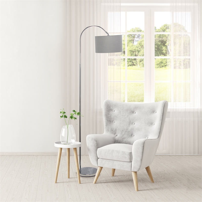 Simple Designs Metal Arched Floor Lamp in Gray with Gray Shade