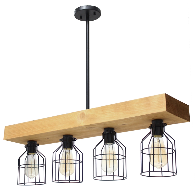 Lalia Home Wood 4 Light Beam Pendant in Light Brown