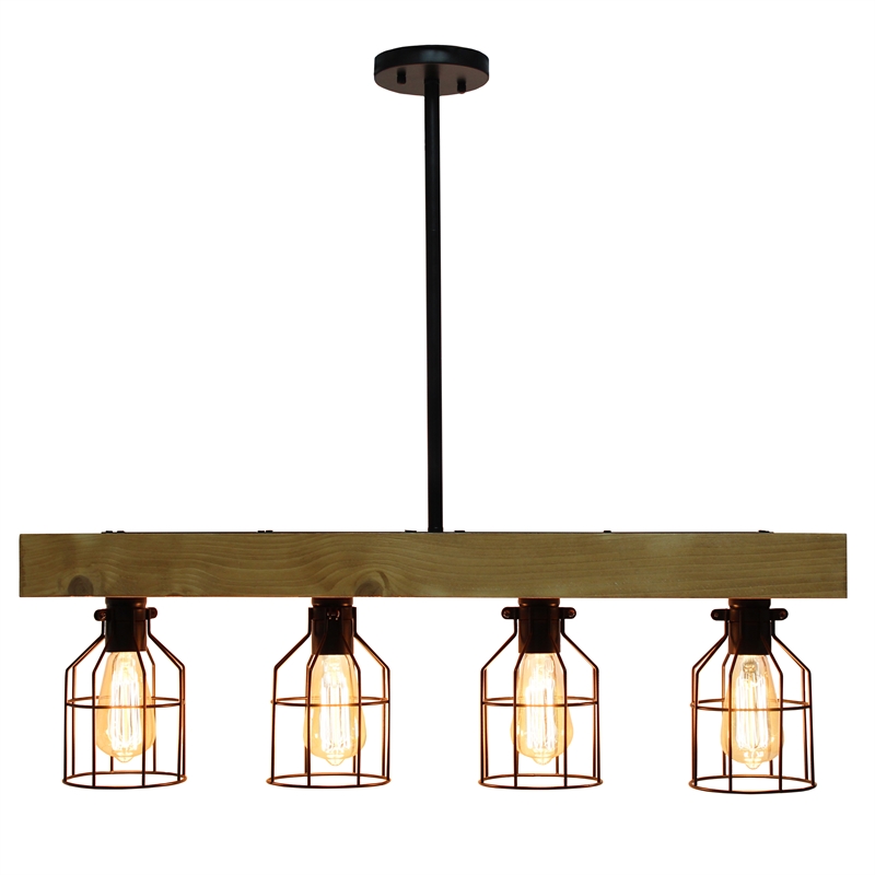 Lalia Home Wood 4 Light Beam Pendant in Light Brown