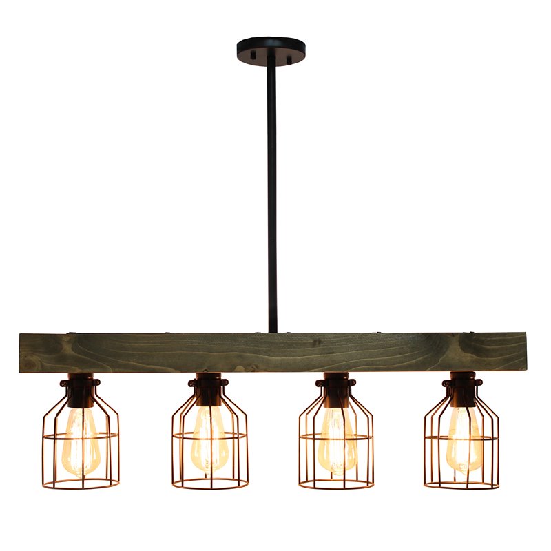 Lalia Home Wood 4 Light Beam Pendant in Restored Wood Brown