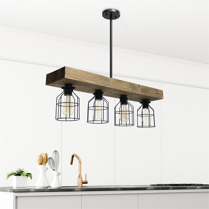 Lalia Home Wood 4 Light Beam Pendant in Restored Wood Brown