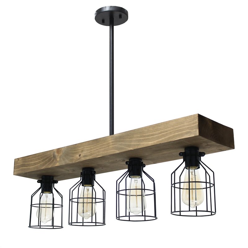 Lalia Home Wood 4 Light Beam Pendant in Restored Wood Brown