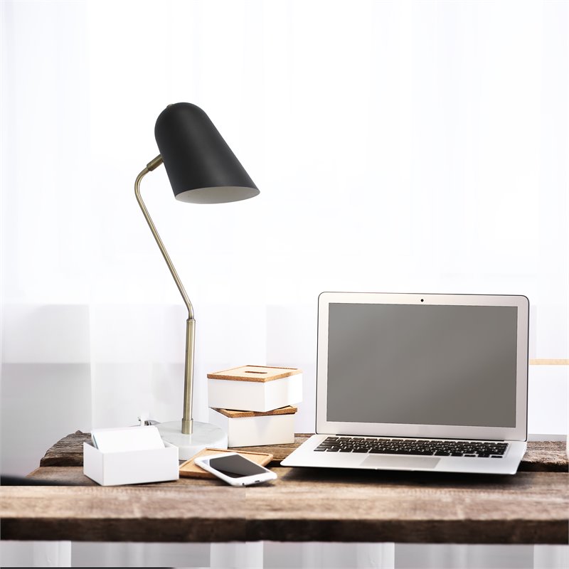 Lalia Home Metal Asymmetrical Desk Lamp in Antique Brass with Black Sshade