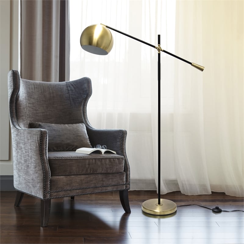 Lalia Home Metal Matte Swivel Floor Lamp in Antique Brass with White Shade