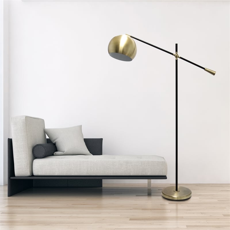 Lalia Home Metal Matte Swivel Floor Lamp in Antique Brass with White Shade