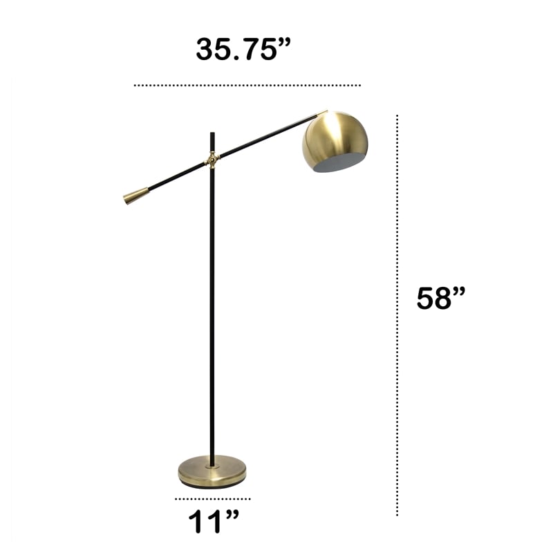 Lalia Home Metal Matte Swivel Floor Lamp in Antique Brass with White Shade