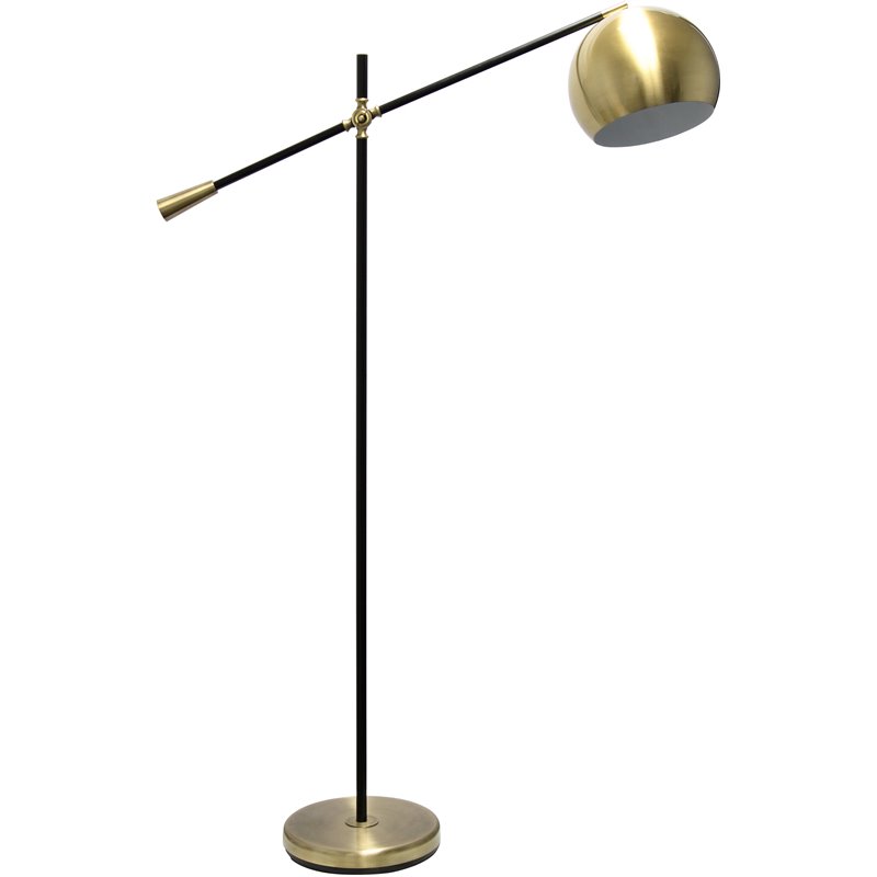Lalia Home Metal Matte Swivel Floor Lamp in Antique Brass with White Shade
