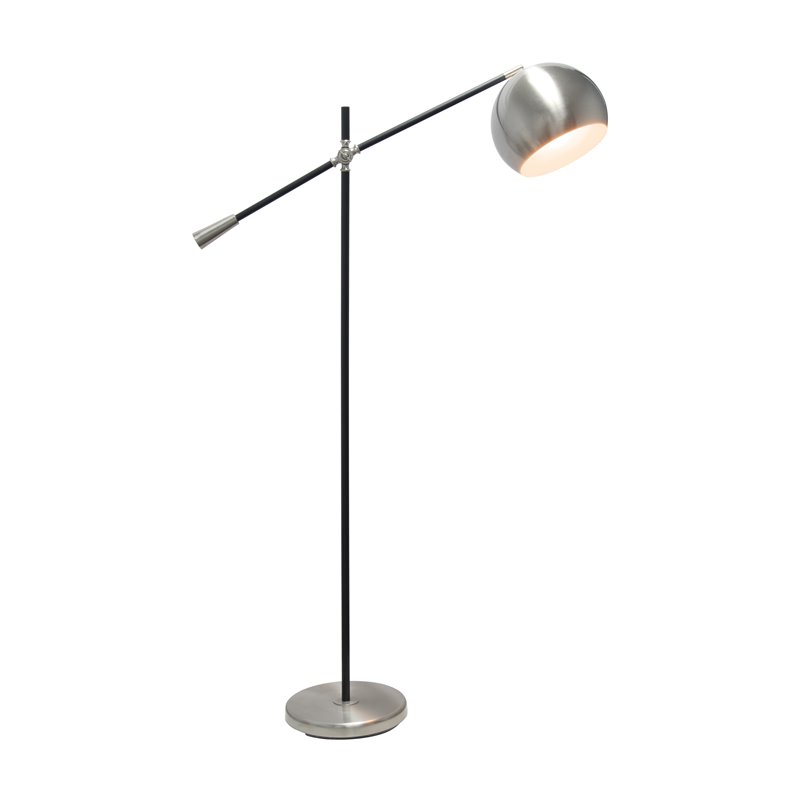 Lalia Home Metal Matte Swivel Floor Lamp in Brushed Nickel with White Shade