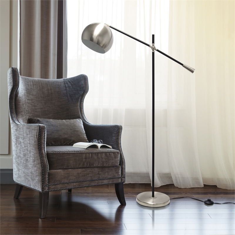 Lalia Home Metal Matte Swivel Floor Lamp in Brushed Nickel with White Shade