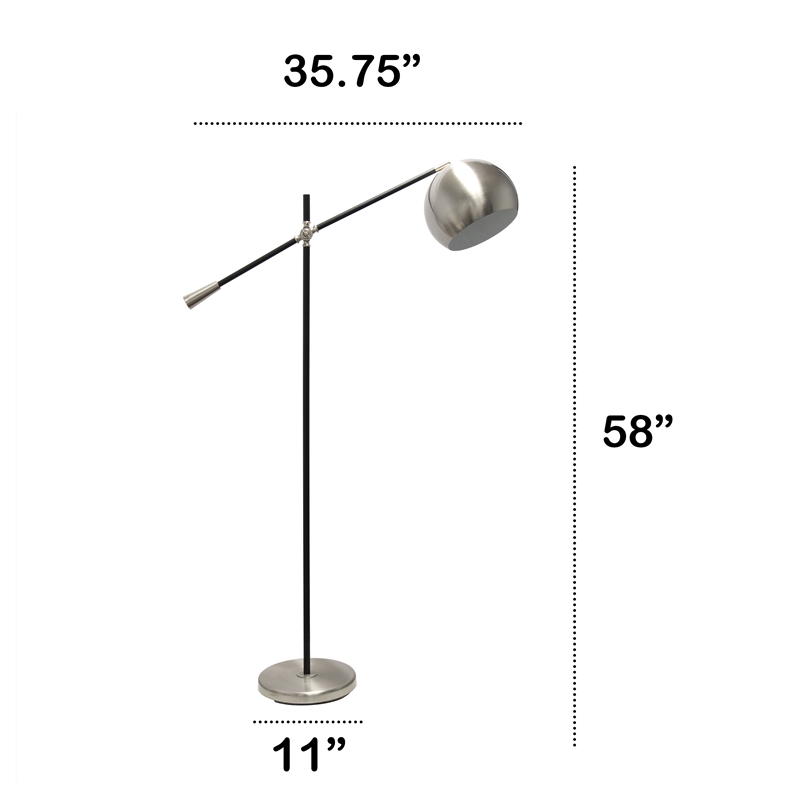 Lalia Home Metal Matte Swivel Floor Lamp in Brushed Nickel with White Shade