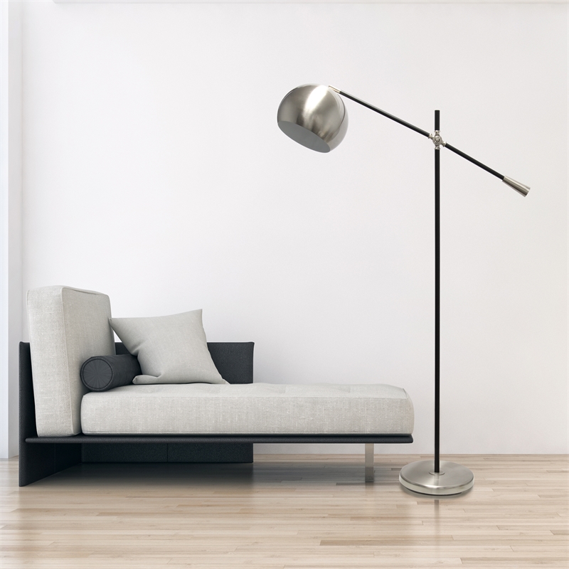 Lalia Home Metal Matte Swivel Floor Lamp in Brushed Nickel with White Shade