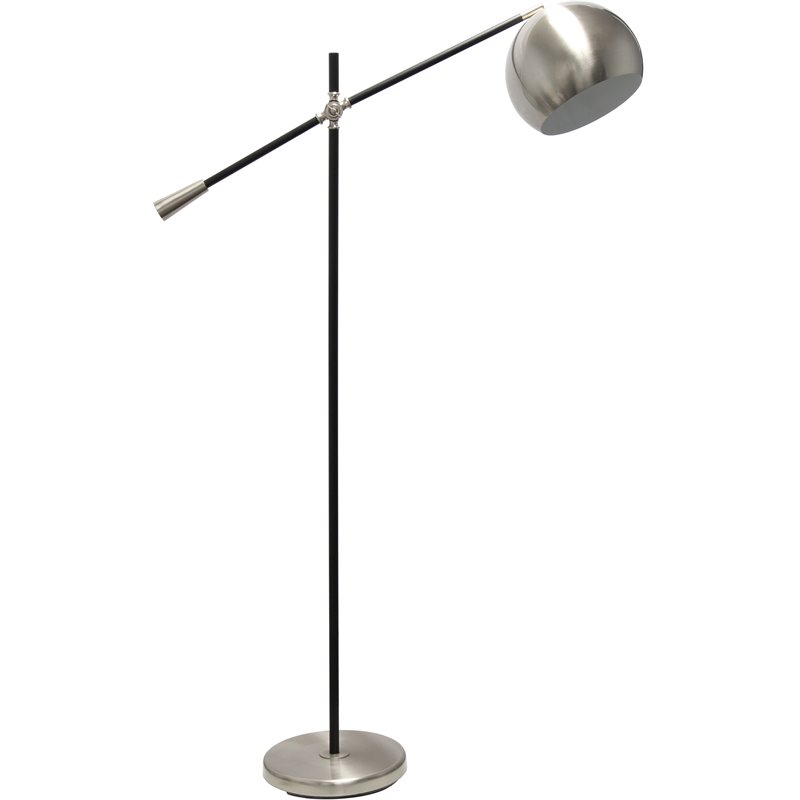 Lalia Home Metal Matte Swivel Floor Lamp in Brushed Nickel with White Shade