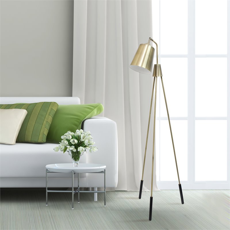 Lalia Home Metal 1 Light Industrial Tripod Floor Lamp in Antique Brass