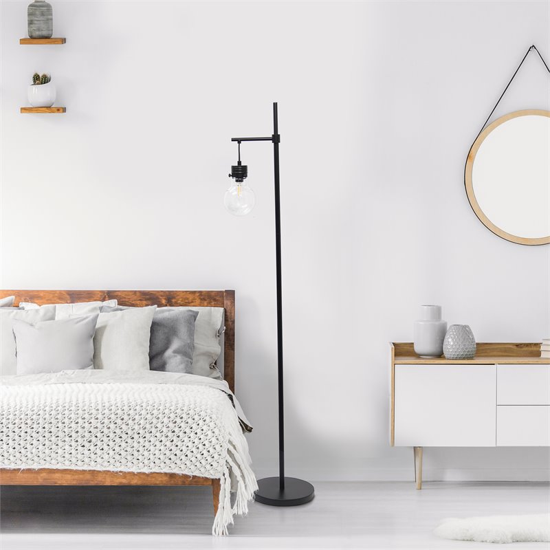 Lalia Home Metal Matte 1 Light Beacon Floor Lamp in Black with Clear Shade