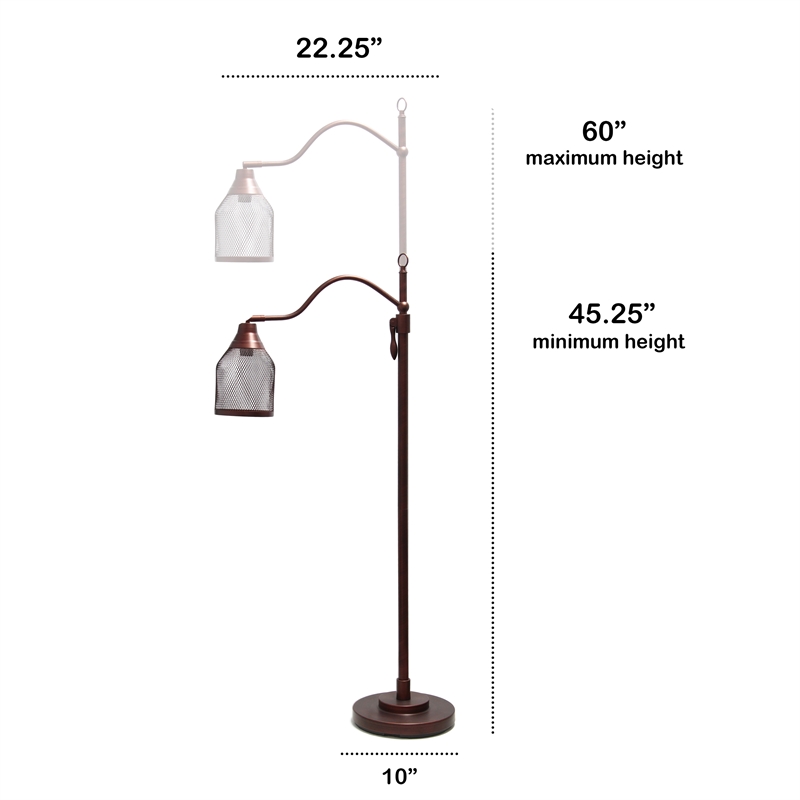 Lalia Home Metal Vintage Arched 1 Light Floor Lamp in Red Bronze with Mesh Shade