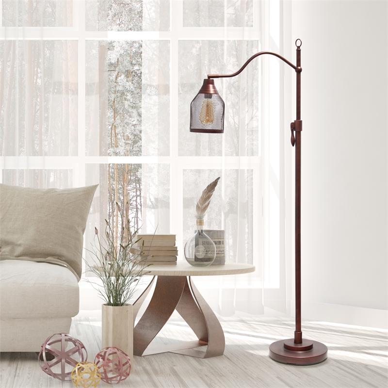 Lalia Home Metal Vintage Arched 1 Light Floor Lamp in Red Bronze with Mesh Shade