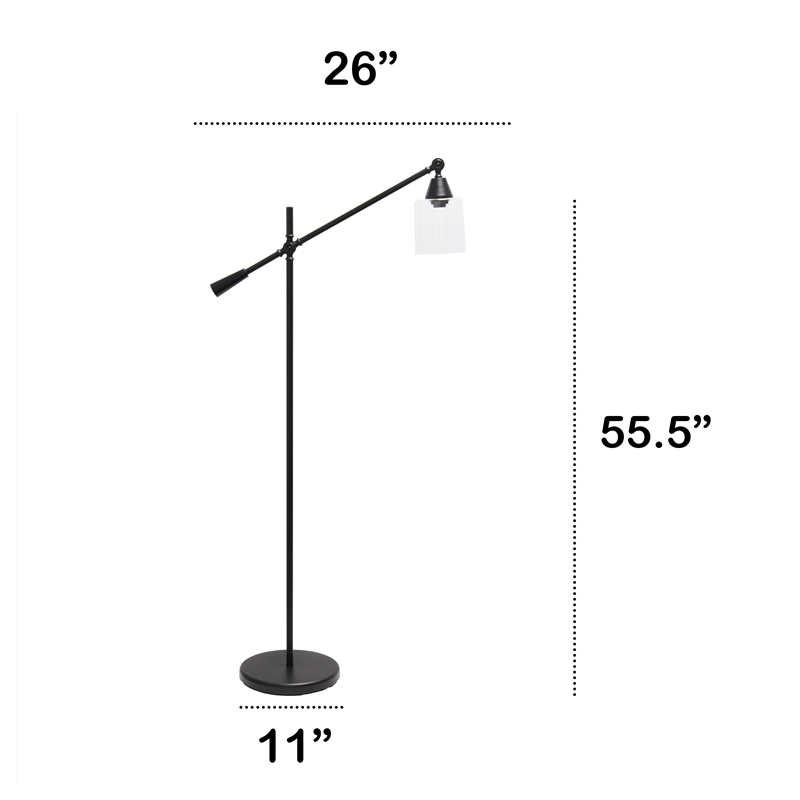 Lalia Home Metal Swing Arm Floor Lamp in Black with Clear Shade