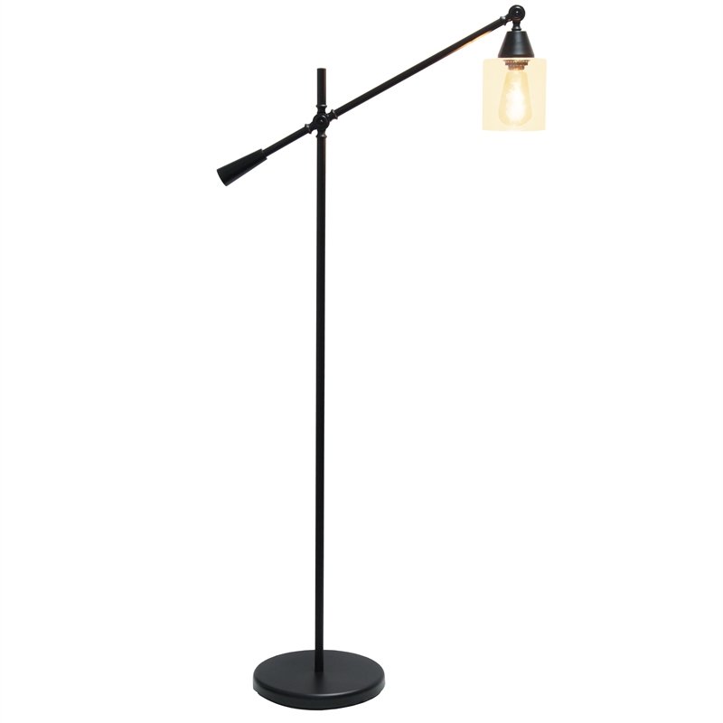 Lalia Home Metal Swing Arm Floor Lamp in Black with Clear Shade