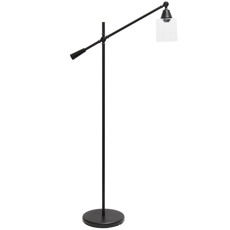 Lalia Home Metal Swing Arm Floor Lamp in Black with Clear Shade