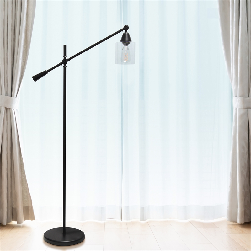 Lalia Home Metal Swing Arm Floor Lamp in Black with Clear Shade