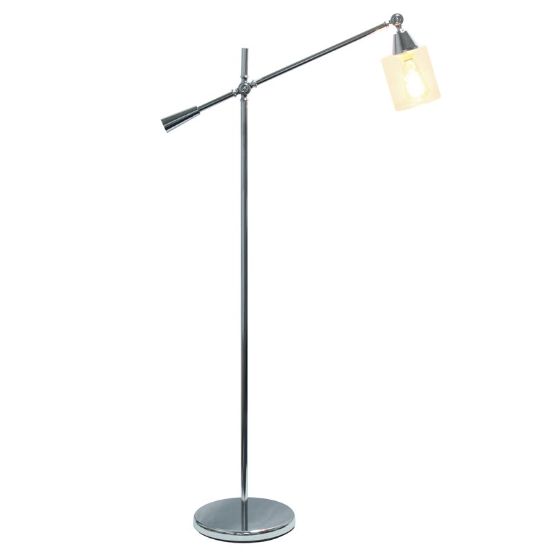 Lalia Home Metal Swing Arm Floor Lamp in Chrome with Clear Shade