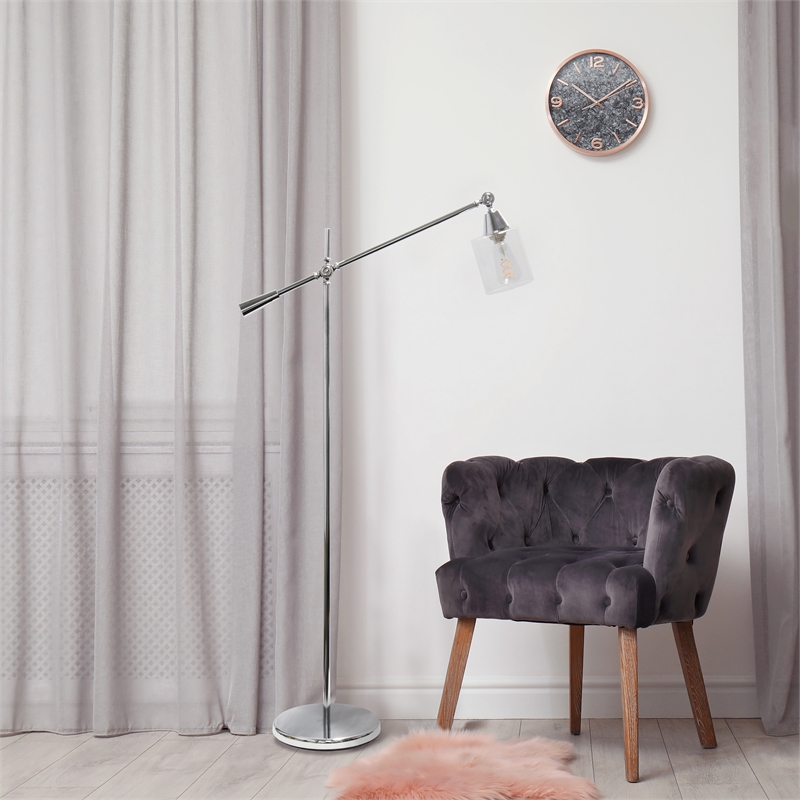 Lalia Home Metal Swing Arm Floor Lamp in Chrome with Clear Shade