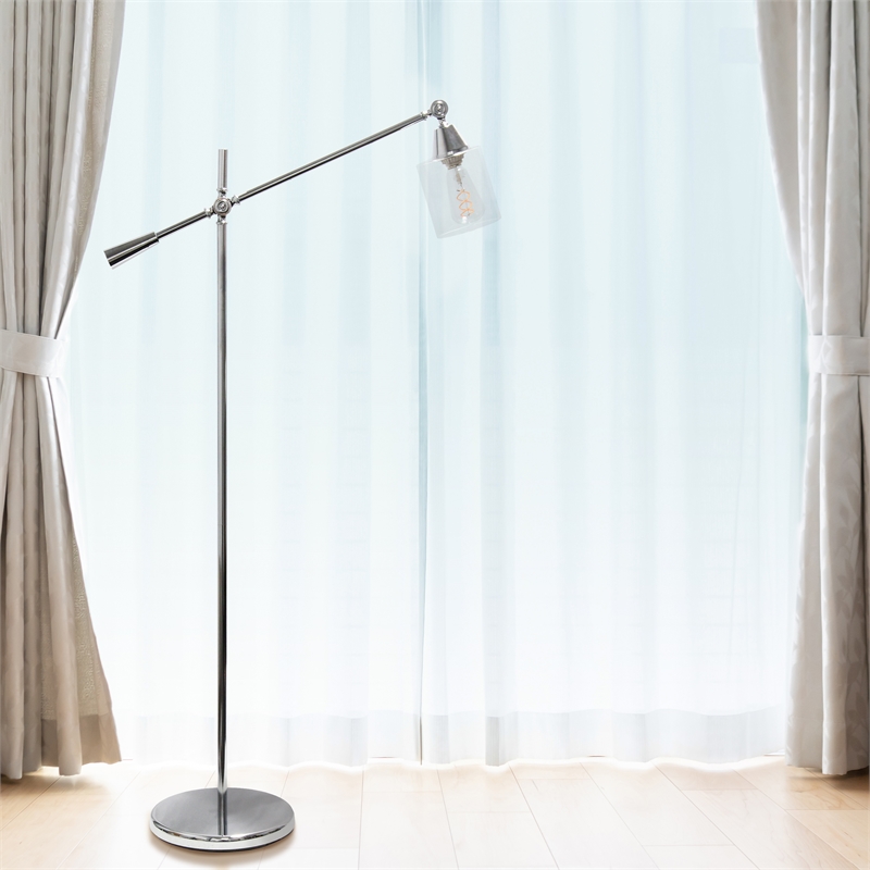 Lalia Home Metal Swing Arm Floor Lamp in Chrome with Clear Shade