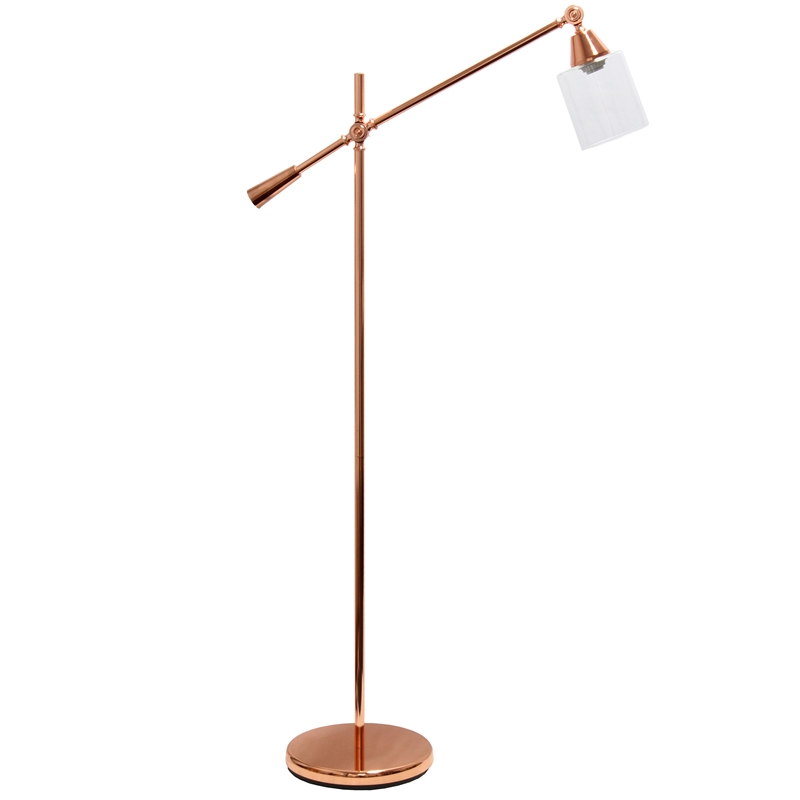 Lalia Home Metal Swing Arm Floor Lamp in Rose Gold with Clear Shade