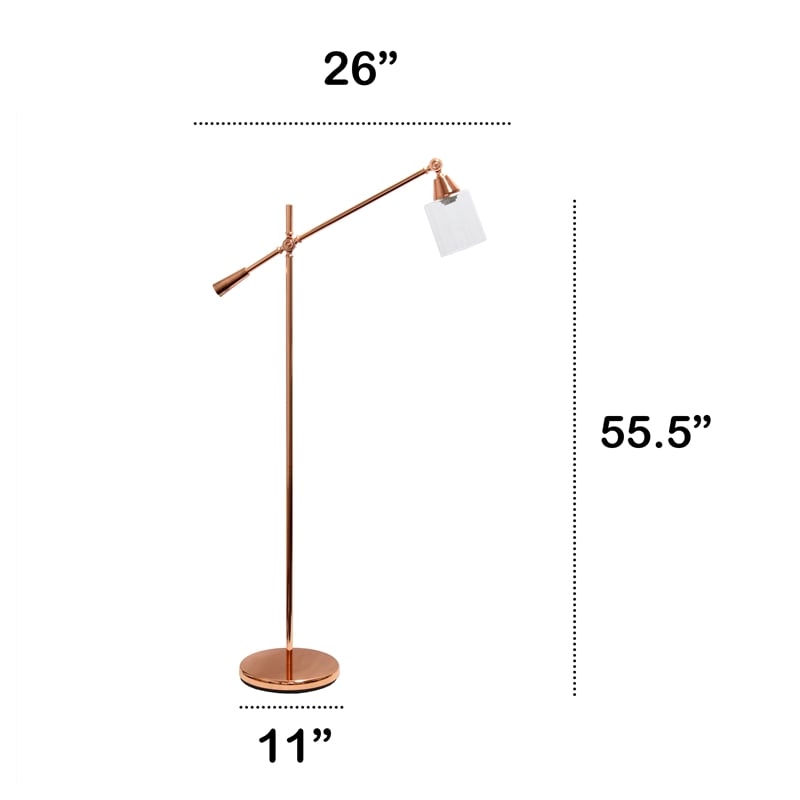 Lalia Home Metal Swing Arm Floor Lamp in Rose Gold with Clear Shade