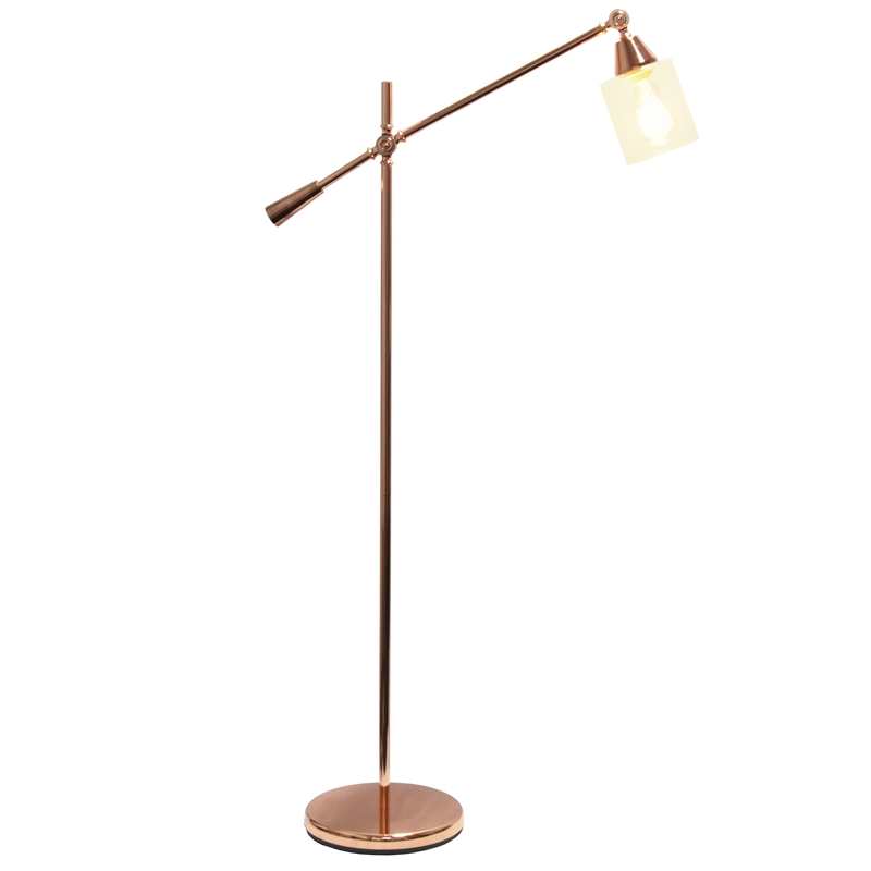 Lalia Home Metal Swing Arm Floor Lamp in Rose Gold with Clear Shade