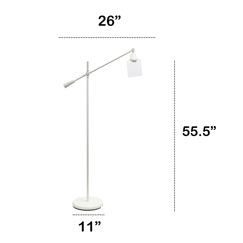 Lalia Home Metal Swing Arm Floor Lamp in White with Clear Shade